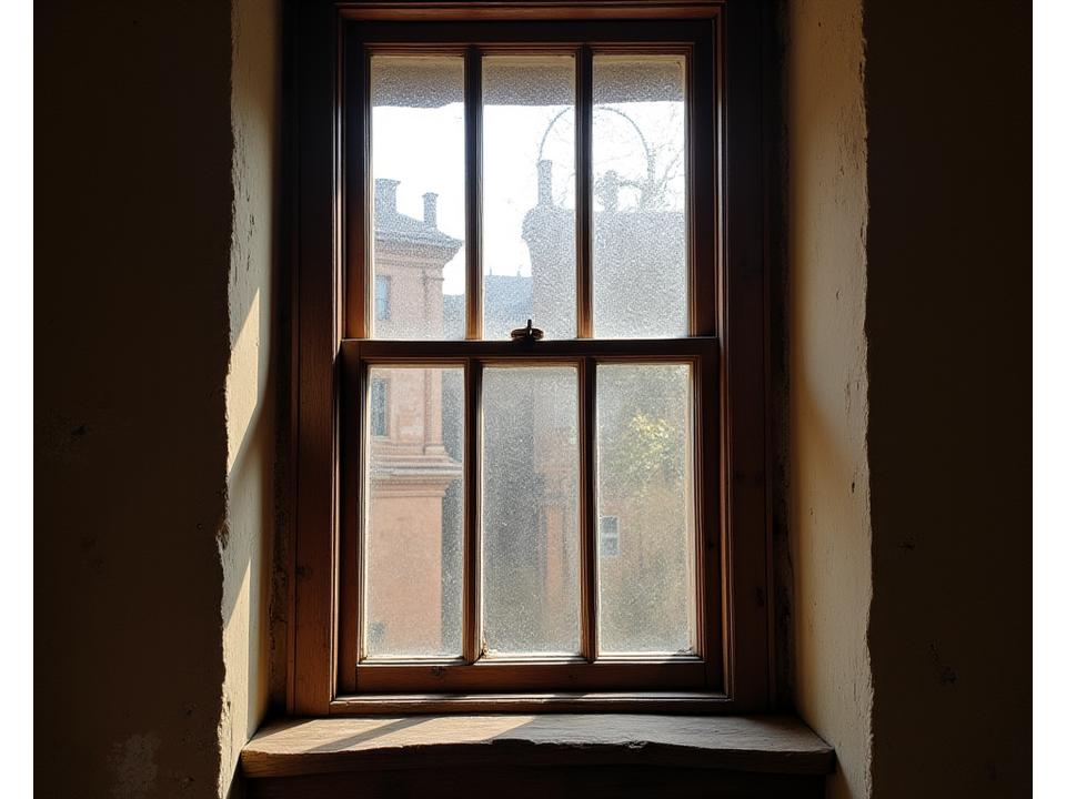 Restaurierte historische Fensterrahmen mit originaler Verglasung